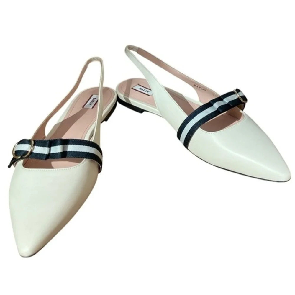 Bally slingback flats /‎ slides women's 10.5 ivory black preppy quiet luxury